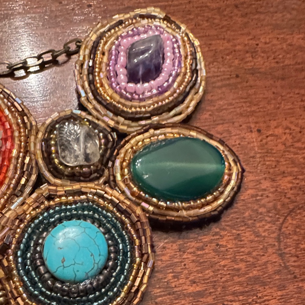 Bohemian Multicolor Beaded Bib Necklace by Natasha - Picture 8 of 13